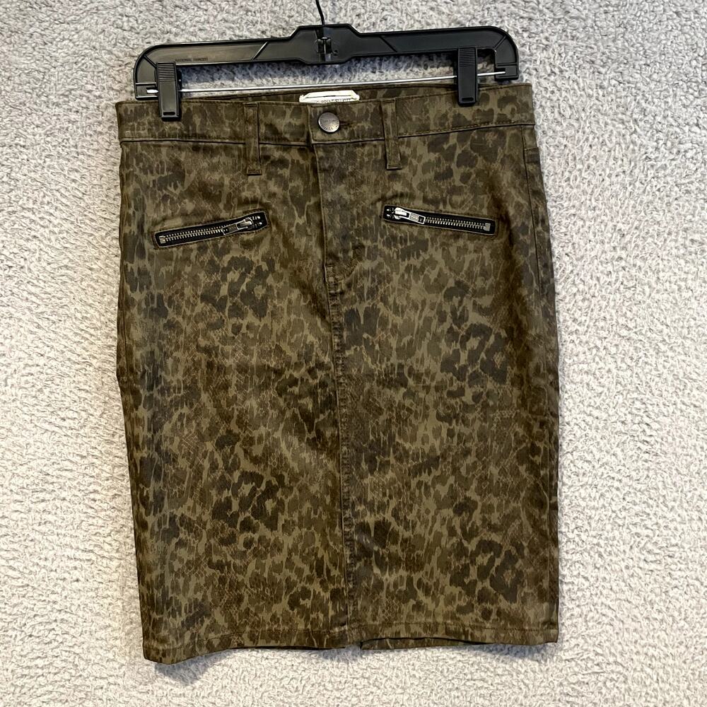 Current/Elliott Skirt Women 28 Green Brown Animal Print Soho Zip Stiletto Pencil